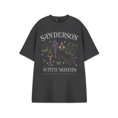 B&Q -  Show Me The Merch Womens Grey Sanderson Witch Museum Short Sleeved T-Shirt (Medium)