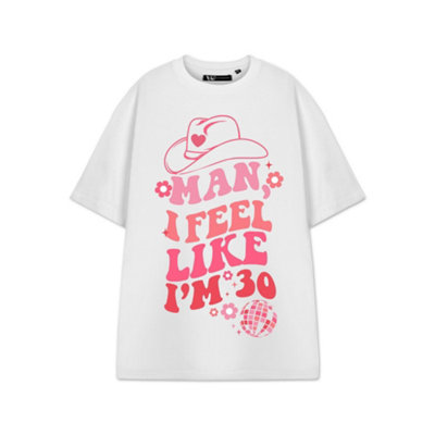 B&Q -  Show Me The Merch Womens White Man I Feel Like I'm 30 Short Sleeved T-Shirt (Large)