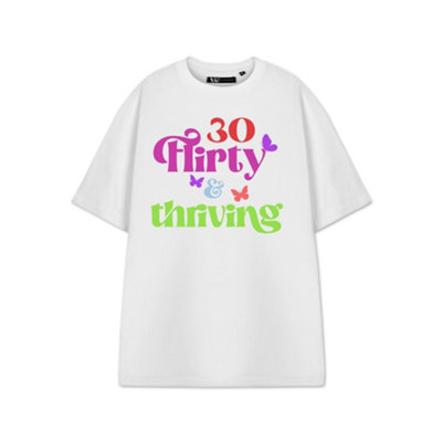 Vanilla Underground Show Me The Merch Womens White 30 Flirty & Thriving Short Sleeved T-Shirt (Xx-Large)