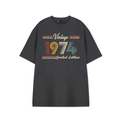 B&Q -  Show Me The Merch Unisex Grey Vintage 1974 Short Sleeved T-Shirt (Large)