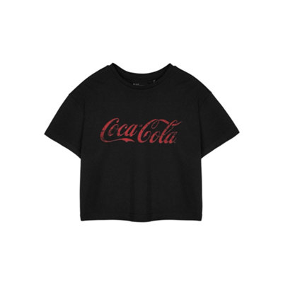 B&Q -  Coca Cola Womens Black Coca-Cola Cropped Short Sleeved T-Shirt (Small)