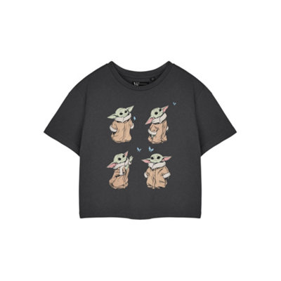 Vanilla Underground Star Wars The Mandalorian Womens Grey Cute Grogu Cropped Short Sleeved T-Shirt (X-Large) from B&Q