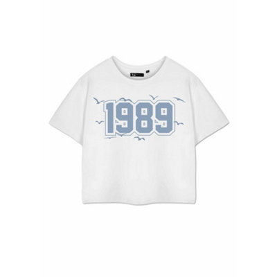 Vanilla Underground Show Me The Merch Womens White 1989 Cropped Short Sleeved T-Shirt (Xx-Large) from B&Q