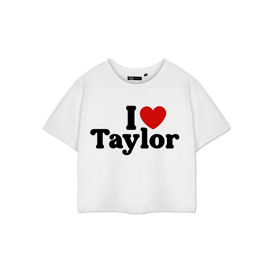 Vanilla Underground Show Me The Merch Womens White I Love Taylor Cropped Short Sleeved T-Shirt (Large) from B&Q