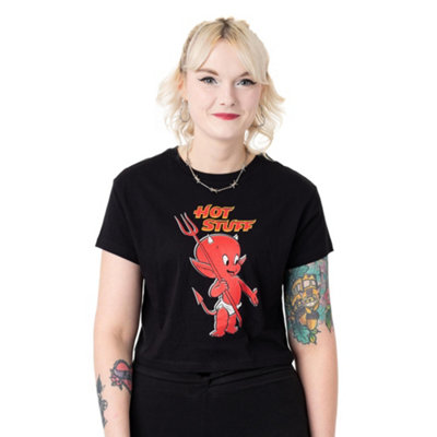 Vanilla Underground Hot Stuff Womens Black Hot Stuff Crop Cropped Short Sleeved T-Shirt (Medium) from B&Q