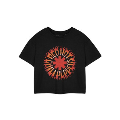 Vanilla Underground Red Hot Chili Peppers Womens Black Flame Cropped Short Sleeved T-Shirt (Large) from B&Q