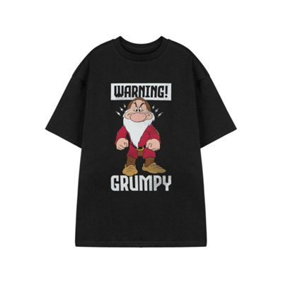 B&Q -  Disney Snow White & The Seven Dwarfs Mens Black Warning Grumpy Short Sleeved T-Shirt (Large)