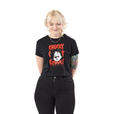Vanilla Underground Chucky Womens Black Chucky Chucky Chucky Crop Cropped Short Sleeved T-Shirt (X-Large) from B&Q