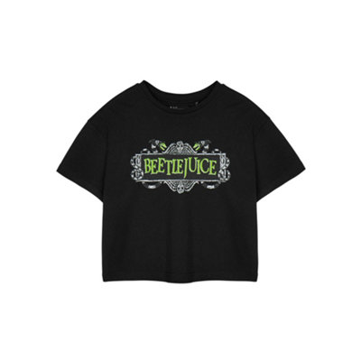 Vanilla Underground Beetlejuice Womens Black Beetlejuice Logo Crop Top Cropped Short Sleeved T-Shirt (Medium) from B&Q