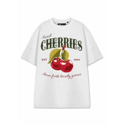 Vanilla Underground White Show Me The Merch Womens Cherries Short Sleeved T-Shirt ) Large