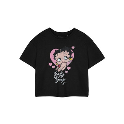 B&Q -  Betty Boop Womens Black Heart Cropped Short Sleeved T-Shirt (Large)