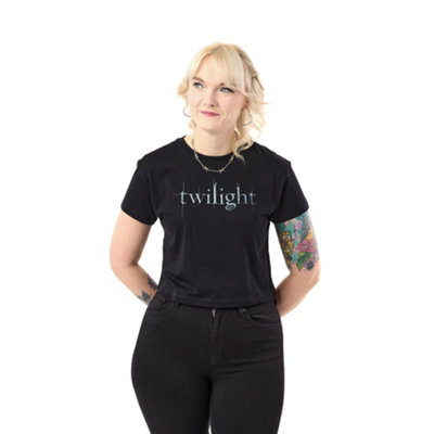 B&Q -  Twilight Womens Black Logo Crop Cropped Short Sleeved T-Shirt (Large)