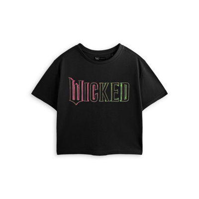 B&Q -  Wicked Womens Black Green Pink Logo Crop Cropped Short Sleeved T-Shirt (X-Large)