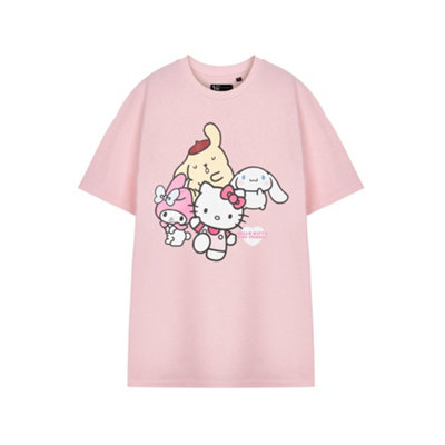 B&Q -  Hello Kitty Womens Pink Sanrio Friends Short Sleeved T-Shirt (Large)