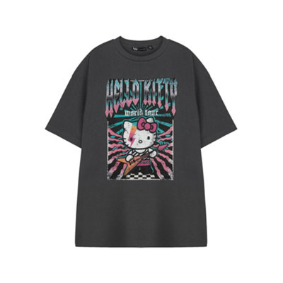 B&Q -  Hello Kitty Womens Grey World Tour Short Sleeved T-Shirt (X-Large)