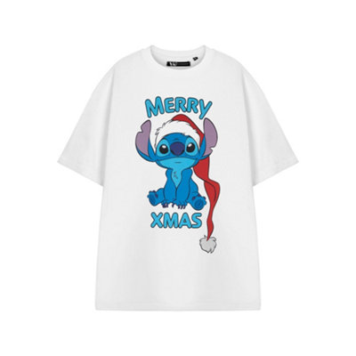 B&Q -  Disney Lilo & Stitch Womens White Merry Xmas Short Sleeved T-Shirt (Xx-Large)
