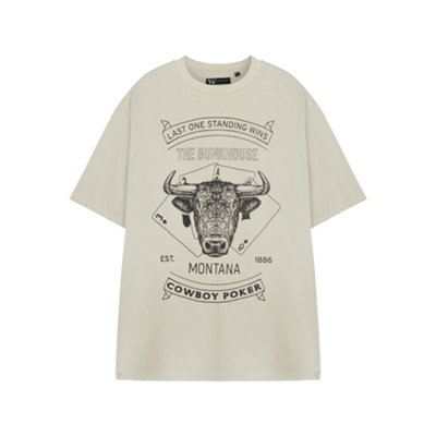 B&Q -  Yellowstone Mens Beige Cowboy Poker Short Sleeved T-Shirt (Xxx-Large)