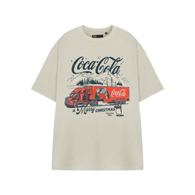 B&Q -  Coca Cola Womens Beige A Merry Christmas Short Sleeved T-Shirt (X-Large)
