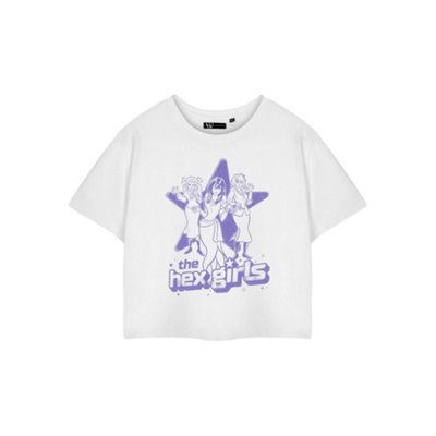 B&Q -  Scooby Doo Womens White Hex Girls Cropped Short Sleeved T-Shirt (Large)