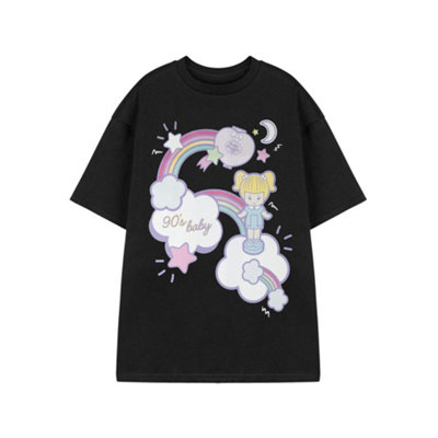B&Q -  Polly Pocket Womens Black 90's Baby Black Short Sleeved T-Shirt (X-Large)
