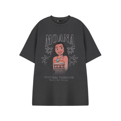 B&Q -  Disney Moana Womens Grey Tropical Short Sleeved T-Shirt (Medium)