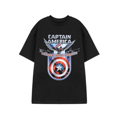 B&Q -  Marvel Brave New World Mens Black Captain America Short Sleeved T-Shirt (X-Large)