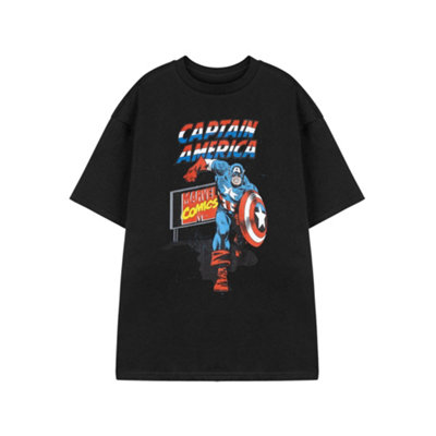 Vanilla Underground Marvel Comic Captain Mens Black Captain America Short Sleeved T-Shirt (Large) from B&Q