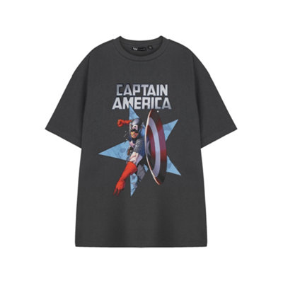 B&Q -  Marvel Shield Throw Mens Grey Captain America Short Sleeved T-Shirt (X-Large)