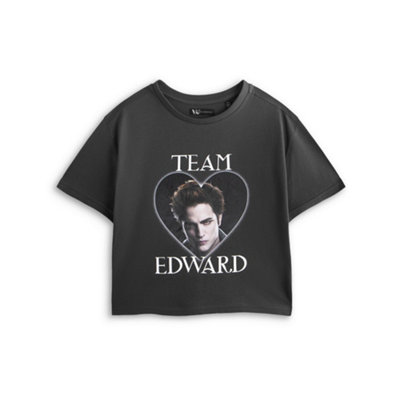 B&Q -  Twilight Womens Grey Team Edward Crop Cropped Short Sleeved T-Shirt (Medium)
