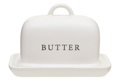 Orsina Cream Butter Dish With Lid,ceramic Butter Keeper With Debossed 'butter' Text,accessory For Butter Storage from B&Q