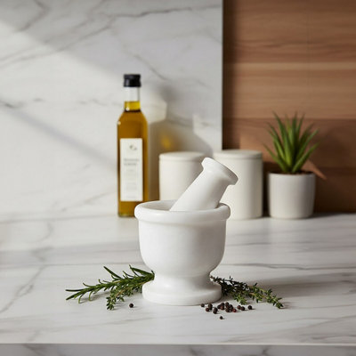 Orsina Marmore White Marble Mortar And Pestle from B&Q