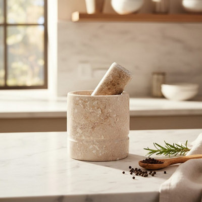 Orsina Marmore Cream Marble Mortar And Pestle from B&Q