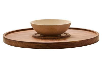 Orsina Kora Acacia Wood And Cream Marble Chip And Dip Plate from B&Q