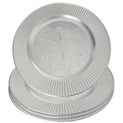 Orsina Set Of Four 33Cm Dia Redbud Silver Charger Plates from B&Q