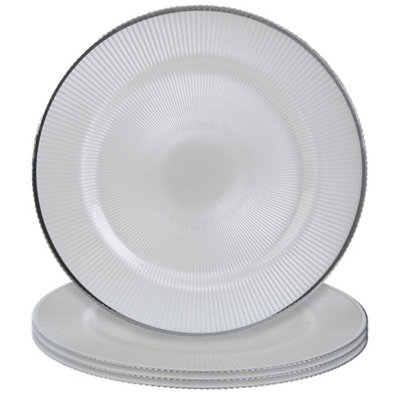 Orsina Set Of Four Ida 33Cm Dia Embossed White Glass Charger Plates from B&Q