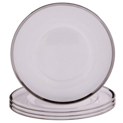 Orsina Ida Set Of Four 33Cm Dia Plain Charger Plates With Silver Rims from B&Q