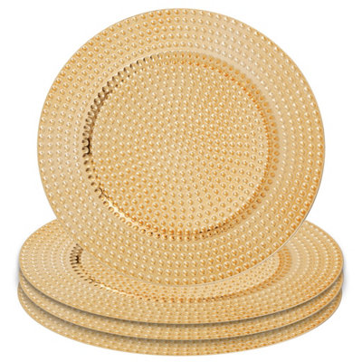 Orsina Set Of Four 33Cm Dia Gold Finish Hammered Charger Plates from B&Q