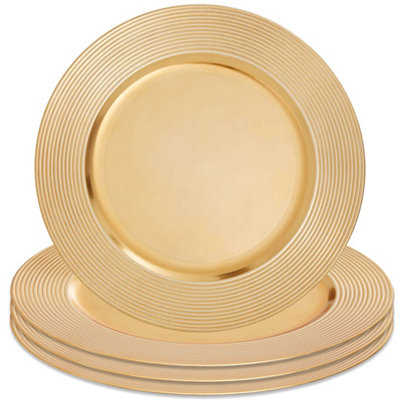 Orsina Set Of Four 33Cm Dia Gold Charger Plates With Ribbed Rims from B&Q
