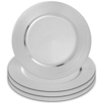 Orsina Set Of Four 33Cm Dia Silver Charger Plates With Ribbed Rims from B&Q