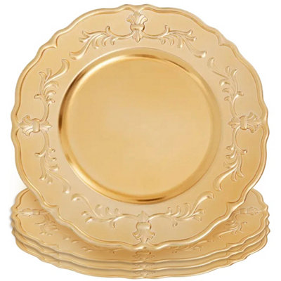 Orsina Set Of Four 33Cm Dia Gold Finish Baroque Charger Plates from B&Q