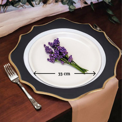 Orsina Set Of 4 33Cm Dia White And Black Round Charger Plates from B&Q