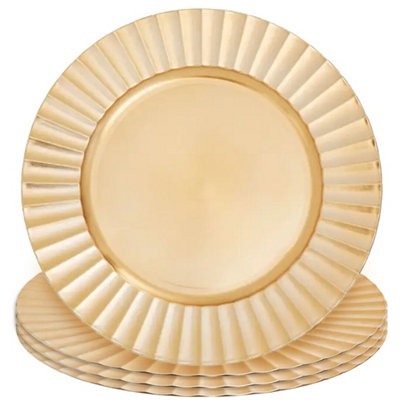 Orsina Set Of Four 33Cm Dia Gold Finish Wave Rim Charger Plates from B&Q
