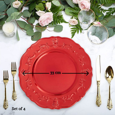 Orsina Set Of Four 33Cm Dia Red Finish Baroque Charger Plates from B&Q