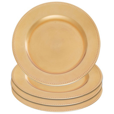 B&Q -  Set Of 4 33Cm Dia Gold Finish Dotted Charger Plates