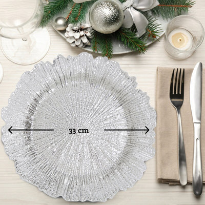 Orsina Set Of Four 33Cm Dia Silver Finish Reef Charger Plates from B&Q