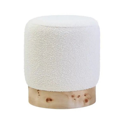 Mota Burl Wood And Cream Boucle Round Stool 36Cm X 43Cm from B&Q
