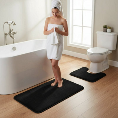 Soak Charcoal Grey Bath And Pedestal Mat Set from B&Q