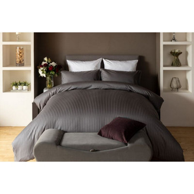 Belledorm Hotel Suite Stripe Duvet Cover Set Charcoal (Single) from B&Q