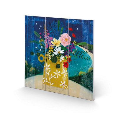  - Julia Crossland Summer Posy Square Wood Plaque Multicoloured (30Cm X 30Cm)