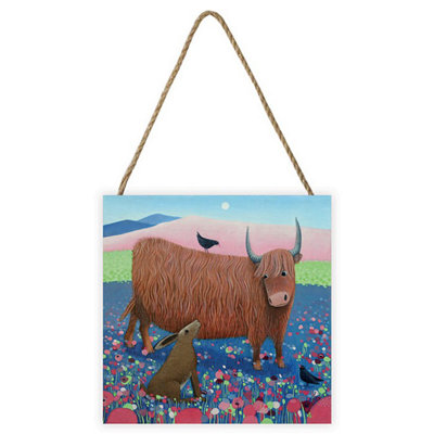  - Ailsa Black Hearty Hare Wooden Block Brown/green (20Cm X 20Cm)